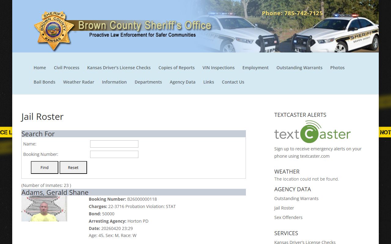 Brown County inmate population jail roster search fields and current inmates