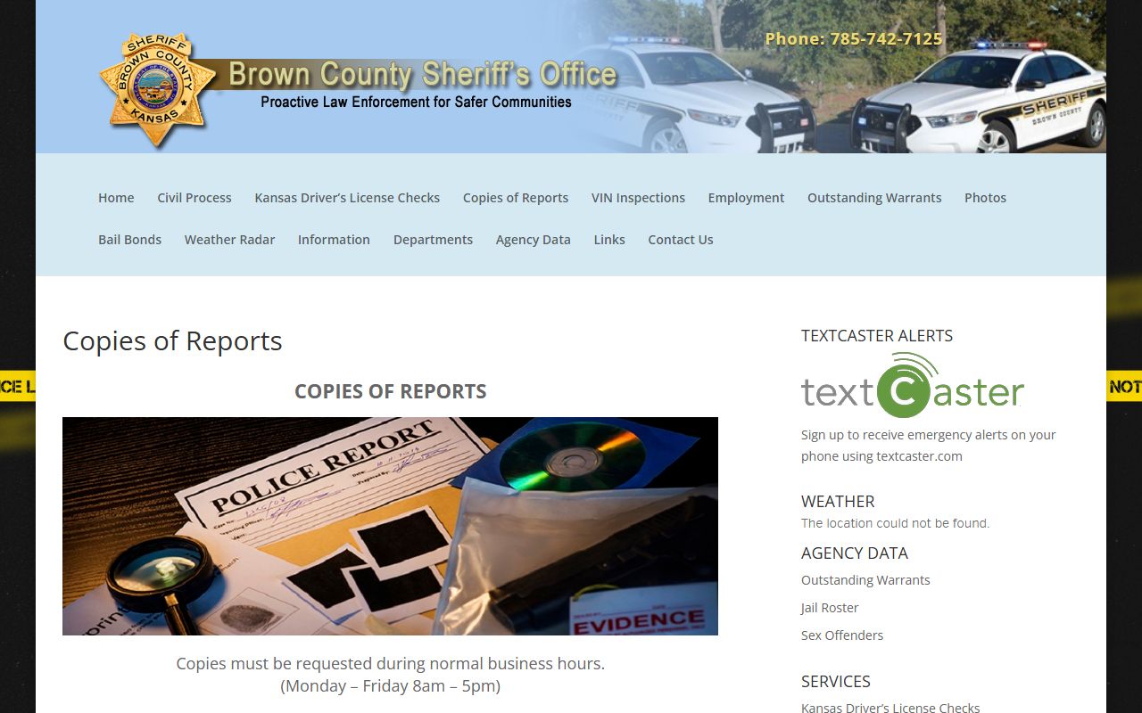 Brown County inmate records report copy request instructions